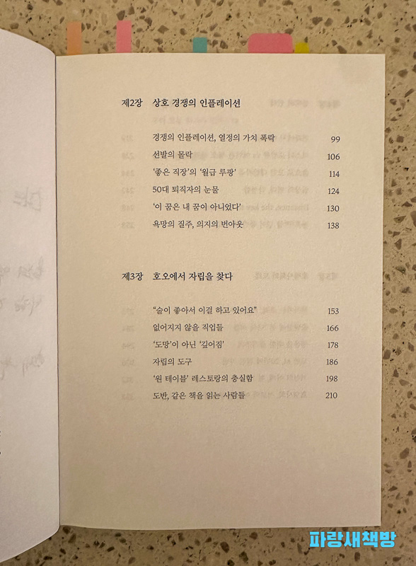 『시대예보: 호명사회』의 2장 "상호 경쟁의 인플레이션"과 3장 "호오에서 자립을 찾다" 목차 페이지