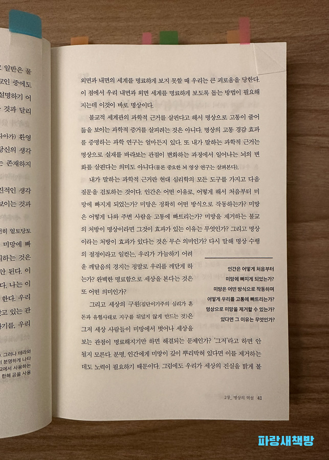 명상이 고통 완화와 자기 이해에 도움이 된다는 본문 설명