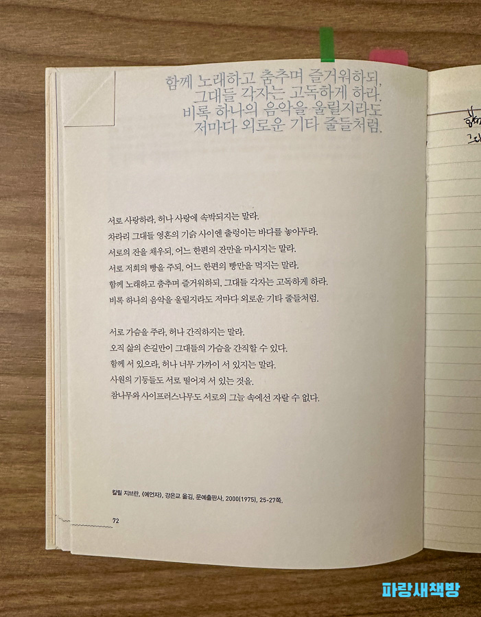『이토록 멋진 문장이라면』 본문 인용 페이지. 진은영의 시 구절이 필사되어 있다.