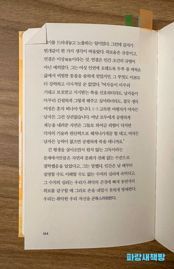 끝나지 않은 일 144페이지에 있는 여성과 외로움 관련 문단