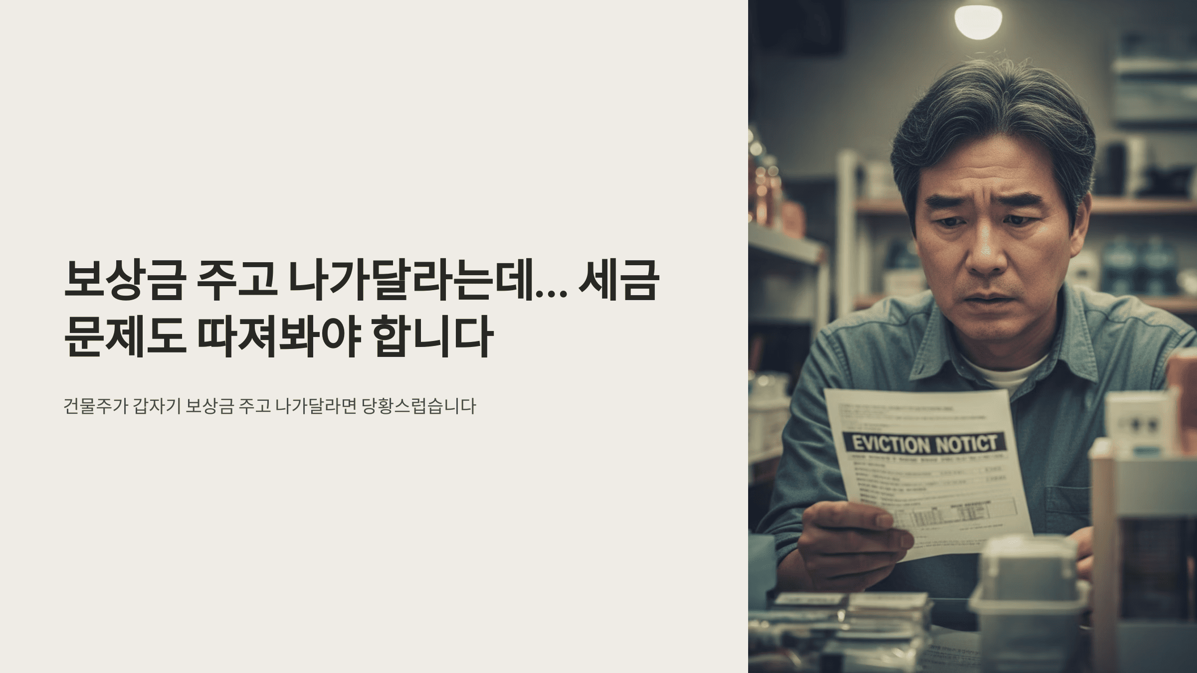 퇴거 통지서를 들고 걱정하는 상인 모습