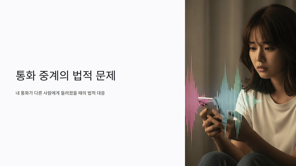 스마트폰을 들고 걱정스러운 표정을 짓는 여성과 통화 중계에 대한 제목이 함께 있는 이미지