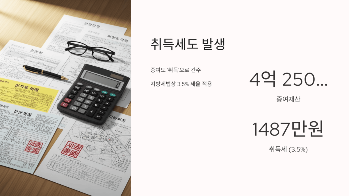 건축 관련 서류와 계산기, 안경이 놓여 있는 책상