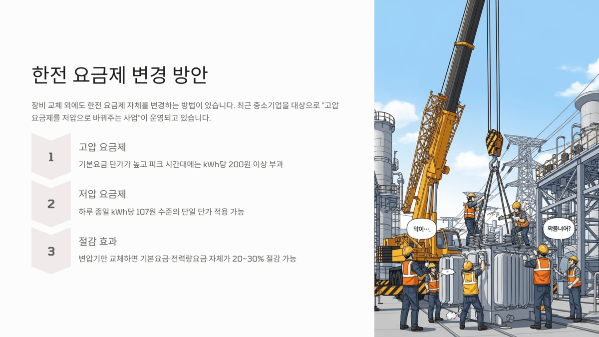 고압과 저압 요금제의 차이를 설명하는 인포그래픽