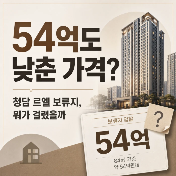 청담 르엘 보류지 입찰에서 54억도 낮춘 가격인지 묻는 대표이미지