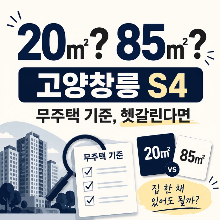 고양창릉 S4 무주택 기준에서 20㎡와 85㎡ 차이를 강조한 정사각형 안내 이미지
