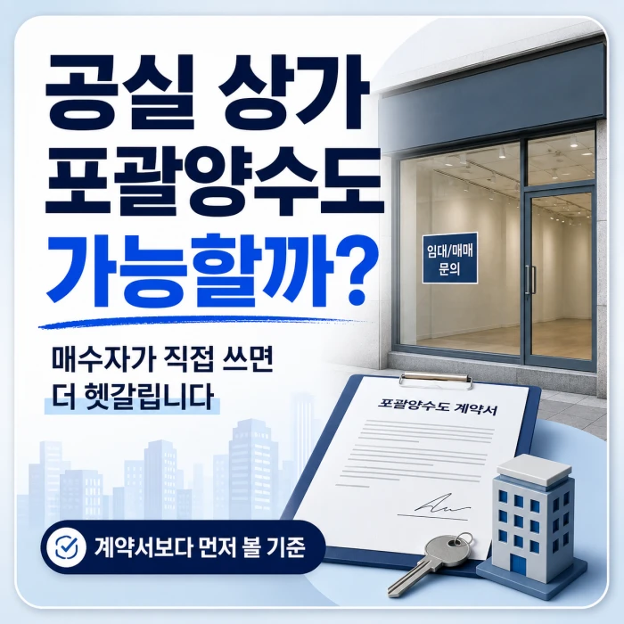 매매 중인 공실 상가와 계약서, 열쇠를 배경으로 임대차 승계와 보증금, 잔금일을 확인하는 이미지