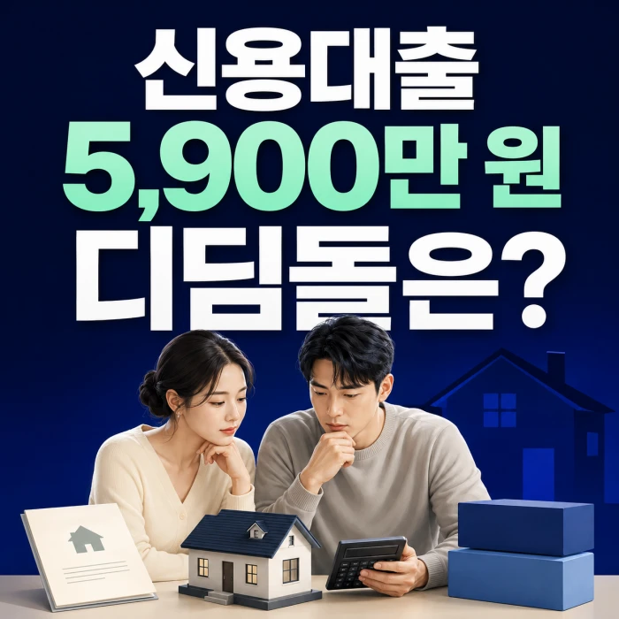 신용대출 5,900만 원이 있는 신혼부부가 디딤돌대출을 계산하는 이미지