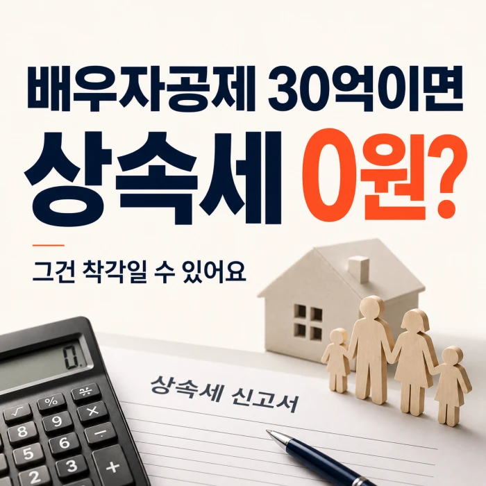 배우자 상속세 공제 30억원이 있어도 상속세가 0원이 아닐 수 있다는 내용을 설명하는 상속세 안내 이미지