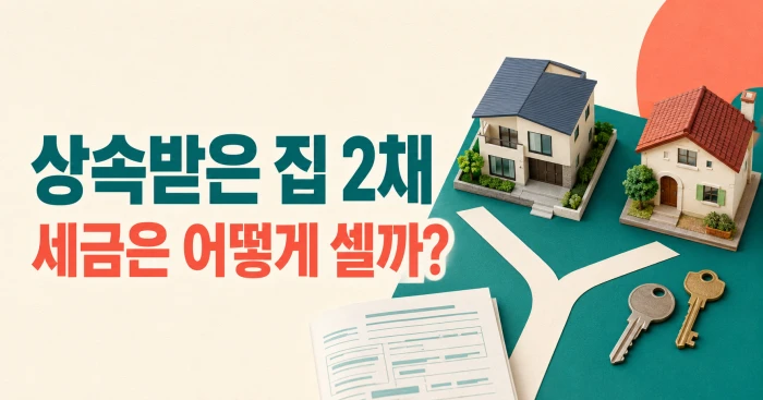 상속받은 집 2채과 열쇠, 세금 서류로 표현한 종부세 계산 이미지