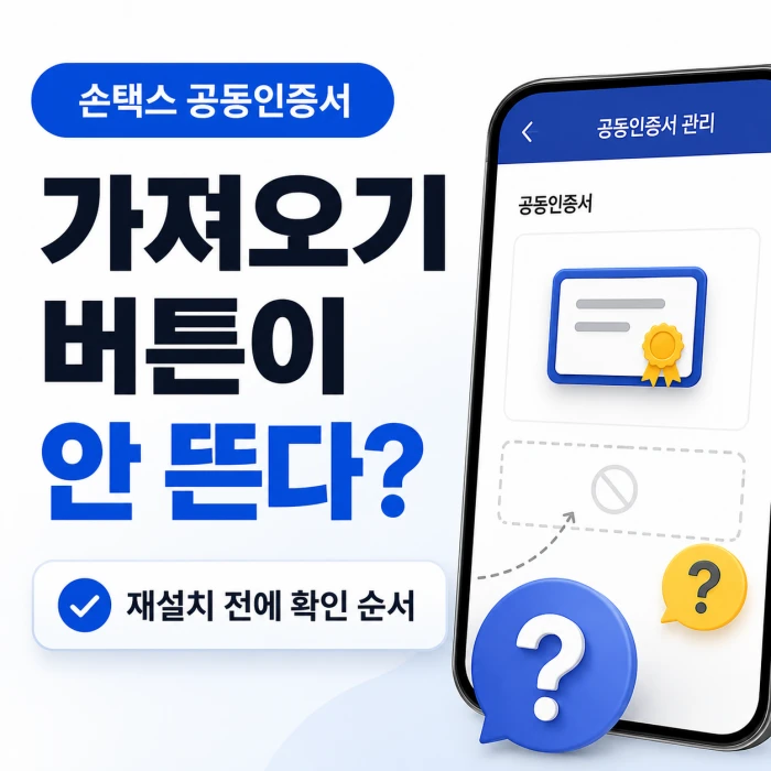 손택스 공동인증서 가져오기 버튼이 안 보일 때 확인 순서