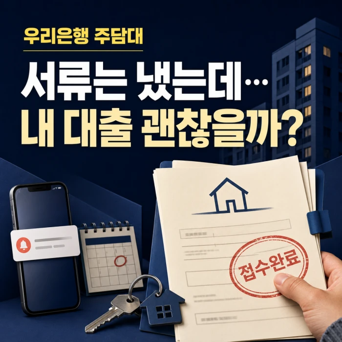 우리은행 주담대 서류 접수 후 기존 신청자의 승인 여부를 묻는 이미지
