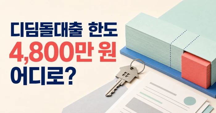 디딤돌대출 한도에서 방공제 4천800만 원이 차감되는 모습을 표현한 가로 이미지