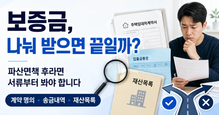 전세계약서와 송금내역, 재산목록을 확인하며 보증금 분할 반환을 고민하는 모습