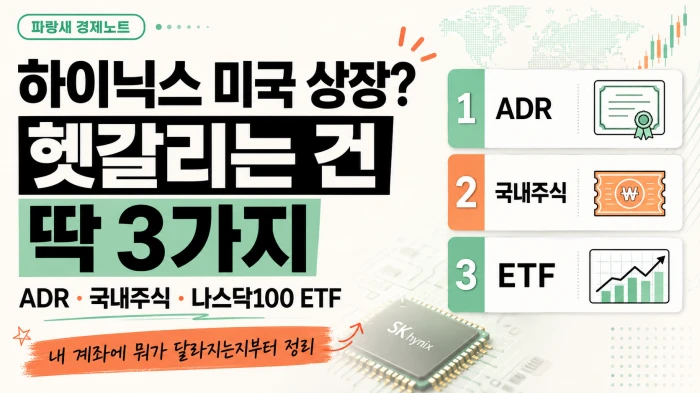 하이닉스 미국 상장에서 ADR, 국내주식, 나스닥100 ETF 세 가지를 비교한 이미지