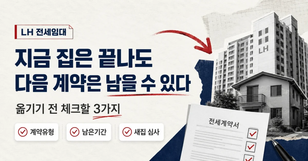 LH 전세임대 재계약 전 계약 유형과 남은 기간, 새 집 권리분석을 확인하는 순서를 보여주는 이미지