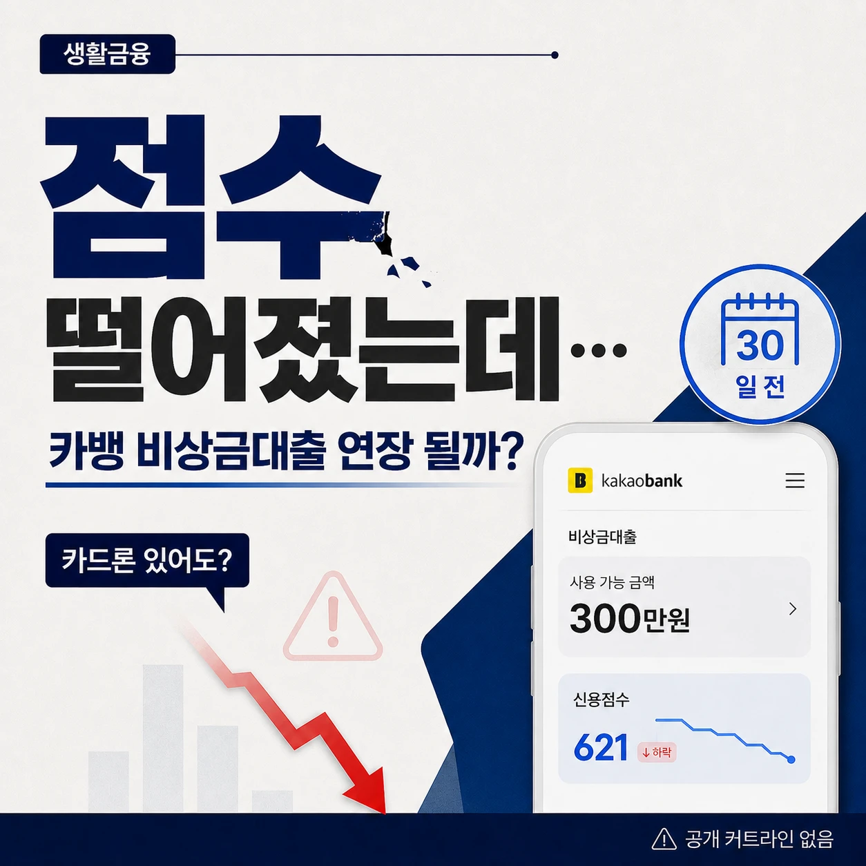 카카오뱅크 비상금대출 연장 전 신용점수 하락과 카드론 영향을 보여주는 이미지