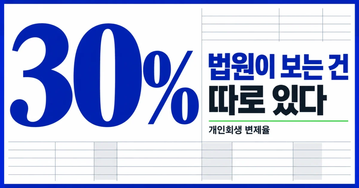 개인회생 변제율 30%를 크게 강조하고 법원의 판단 기준을 묻는 가로형 뉴스 썸네일