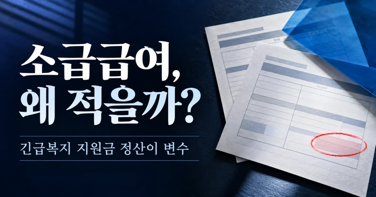 긴급복지 생계비와 주거지원금을 받은 뒤 기초생활수급 소급급여가 정산되어 예상 금액보다 적을 수 있음을 보여주는 뉴스 이미지