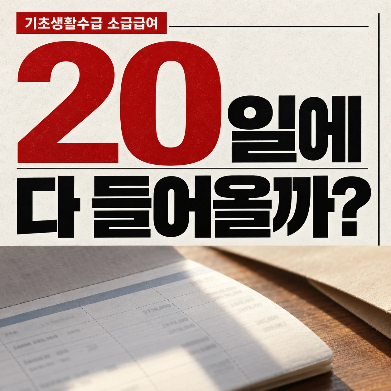 기초생활수급 소급급여가 20일 정기 지급일에 함께 입금되는지 묻는 뉴스형 이미지